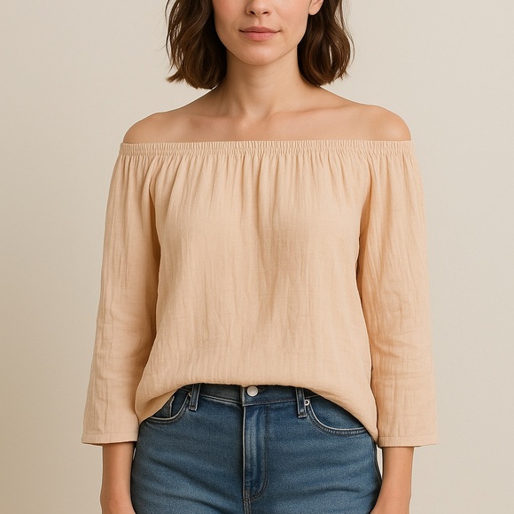 Stark X Cream Linen-feel Off-Shoulder Top - Picture 1 of 8